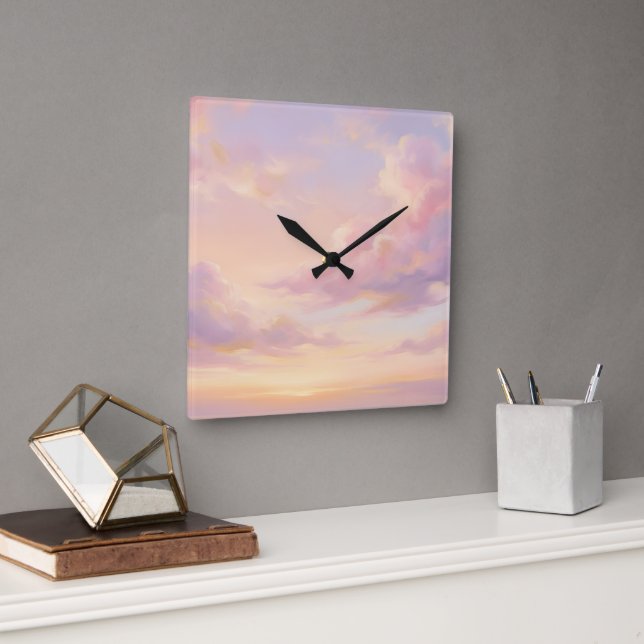 Horloge Carrée Pastel Dream: Renaissance-Style Modern Sky Study (Bureau)