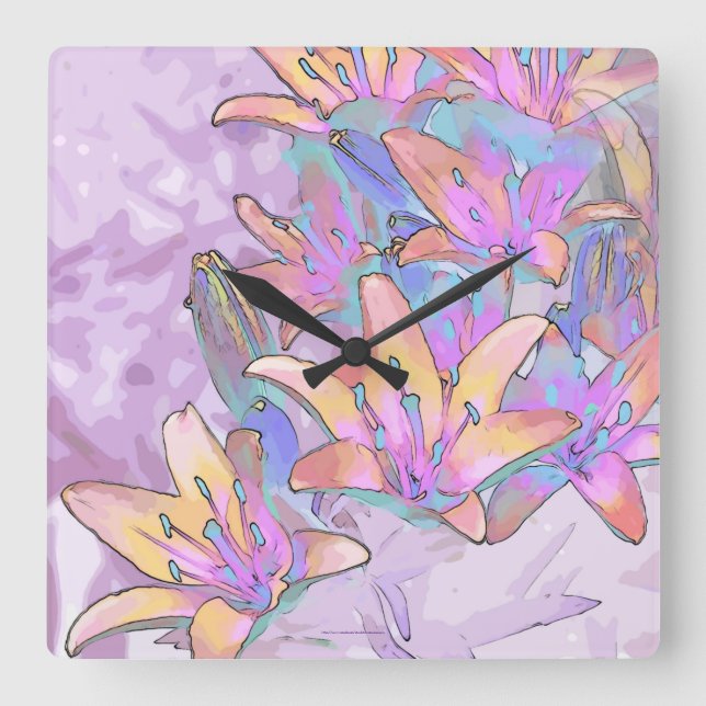 Horloge Carrée Pastel Lily Love (Recto)