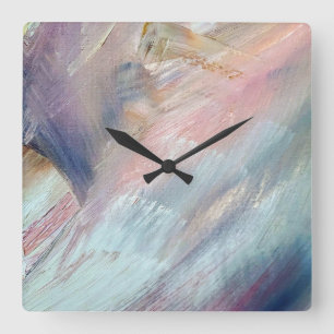 Horloge Carrée Pastel Paint Brush Abstrait