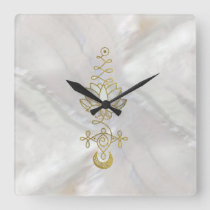Horloge Carrée Pastel Pearl Unalome Lotus Symbol