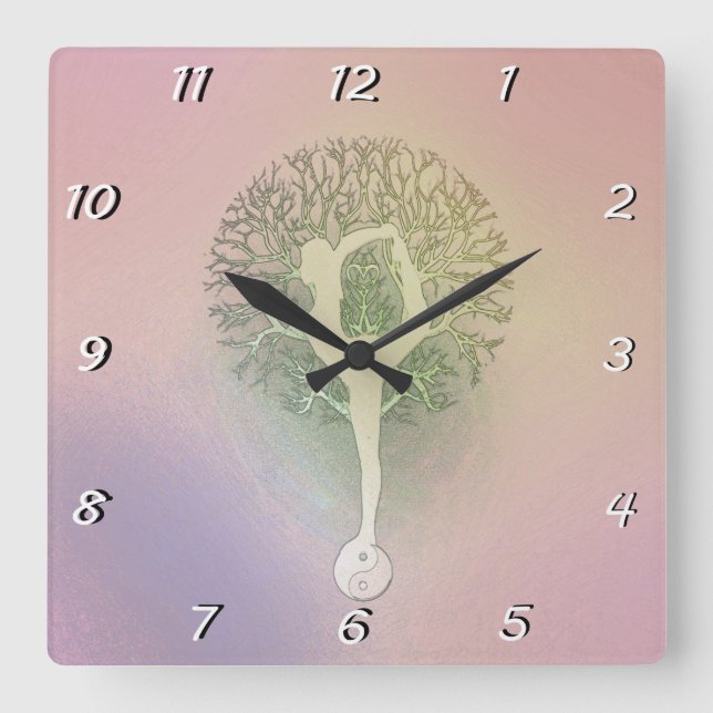 Horloge Carrée Pastel Pink Yoga Tree (Recto)