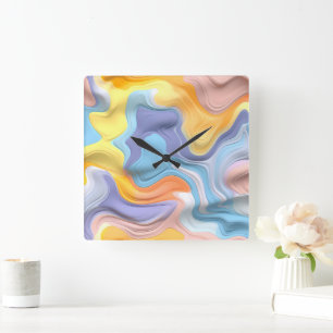 Horloge Carrée Pastel Plastic Fluid Abstrait