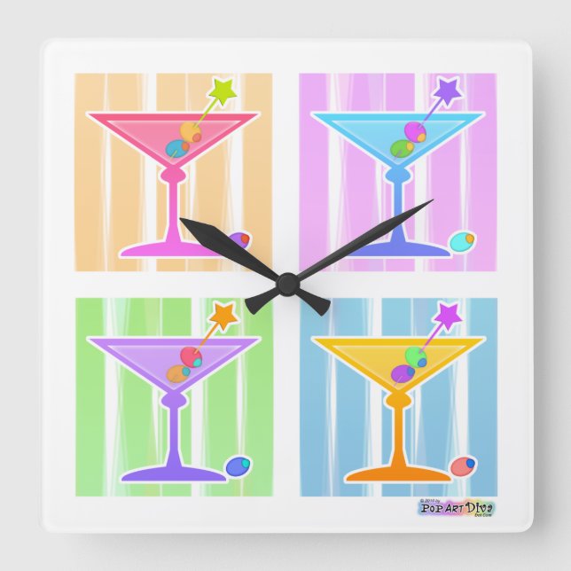 HORLOGE CARRÉE PASTEL POP ART MARTINIS (Recto)