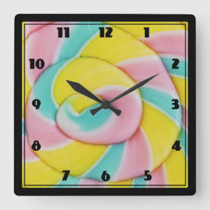 Horloge Carrée Pastel Rainbow Spiral Candy Photo