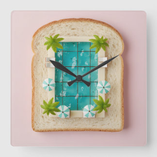 Horloge Carrée Pastel Vaporwave Pool Toast