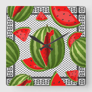 Horloge Carrée Pastèque Palestine - Slice