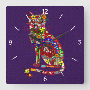Horloge Carrée Patchwork Kitty