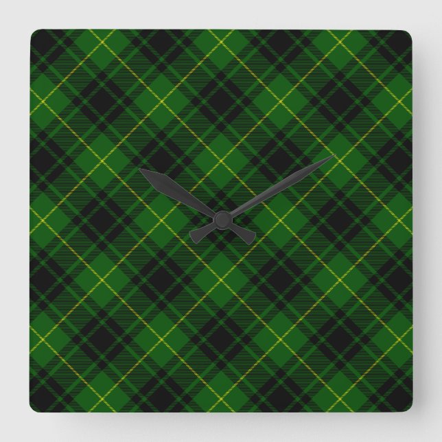 Horloge Carrée Pâte verte de tartan MacArthur (Recto)