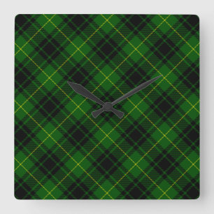 Horloge Carrée Pâte verte de tartan MacArthur
