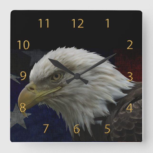 Horloge Carrée Patriotic Eagle & Flag (Recto)