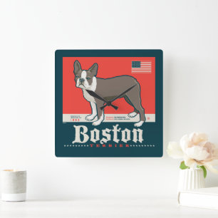 Horloge Carrée Patriotique   Boston Terrier