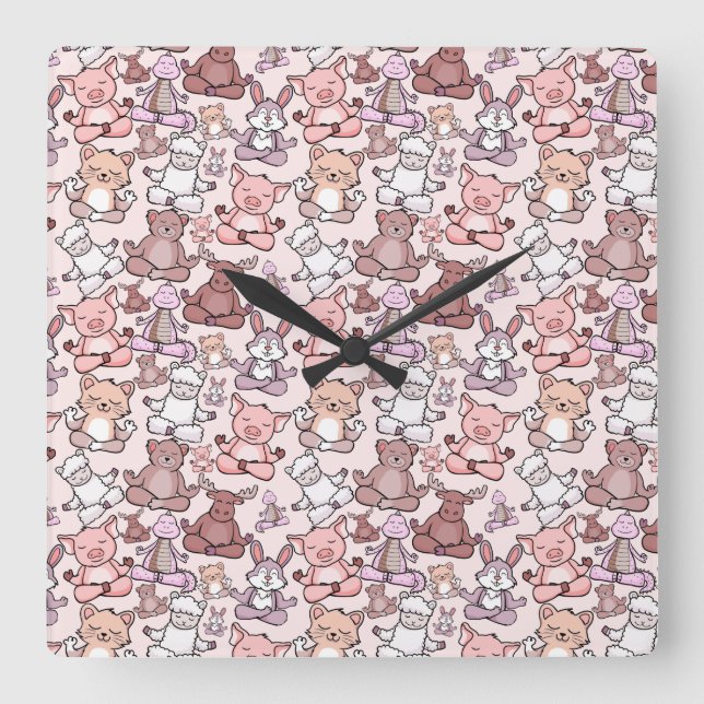 Horloge Carrée Patter les yoga poses | Yoga seamless pattern 48 (Recto)