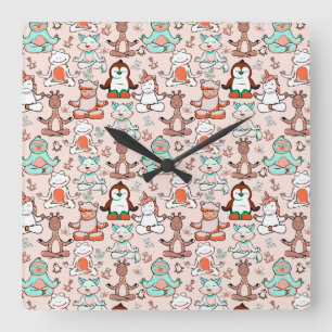 Horloge Carrée Patter les yoga poses   Yoga seamless pattern 51