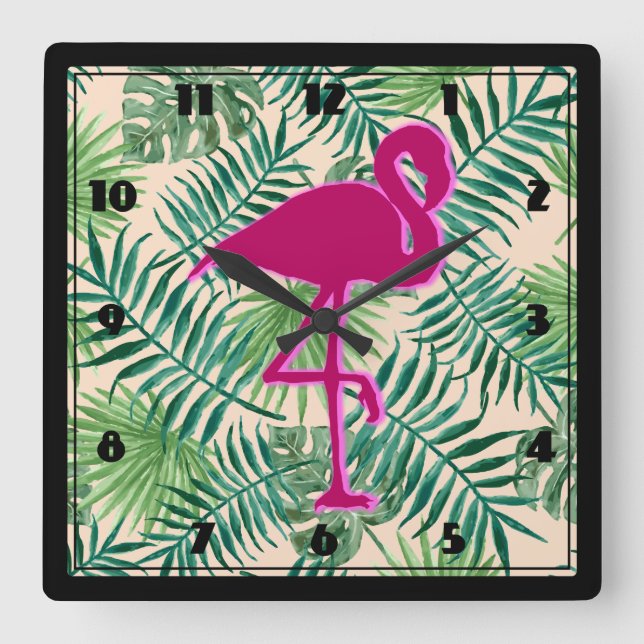 Horloge Carrée Pattern et Pink Flamingo (Recto)