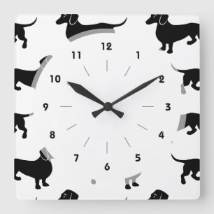 Horloge Carrée Patters de Cute Black Dachshund
