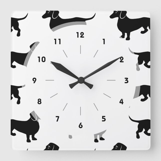 Horloge Carrée Patters de Cute Black Dachshund (Recto)