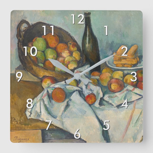 Horloge Carrée Paul Cezanne - Le panier des pommes (Recto)