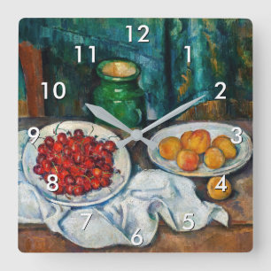 Horloge Carrée Paul Cezanne - Still Life with Cherries and Peachs