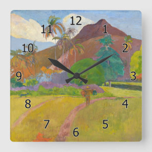 Horloge Carrée Paul Gauguin - Paysage tahitien