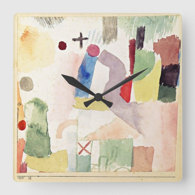 Horloge Carrée Paul Klee art: Pathetic Watercolor, Red (Recto)