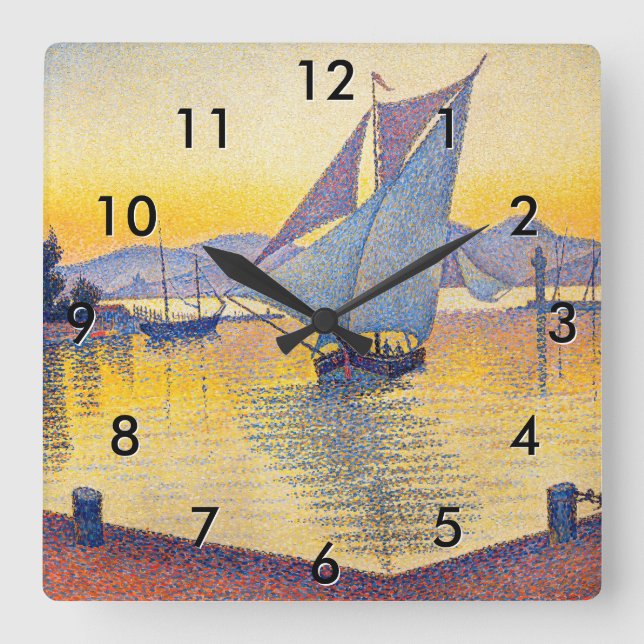 Horloge Carrée Paul Signac - Le Port au coucher du soleil, Opus 2 (Recto)