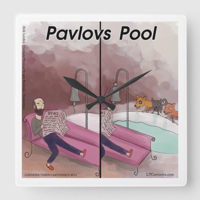 Horloge Carrée Pavlov's Pool Funny Psychology Cartoon Clock (Recto)