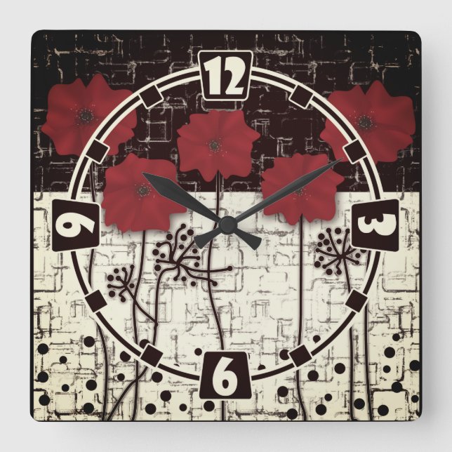 Horloge Carrée Pavot rouge (Recto)