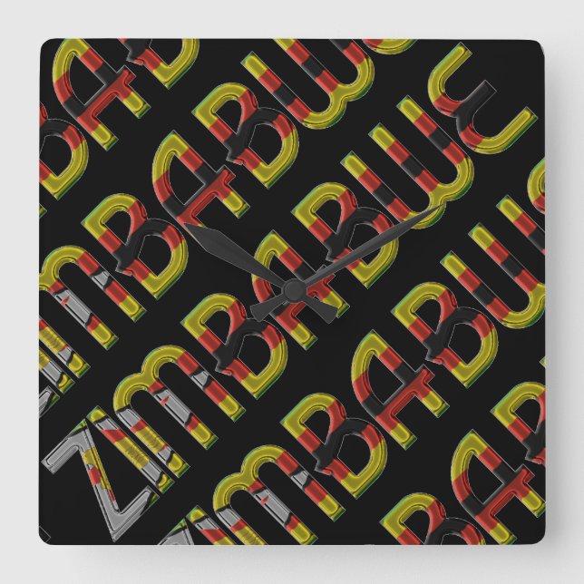 Horloge Carrée Pays africain de Zimbabwe Flag Typografy (Recto)