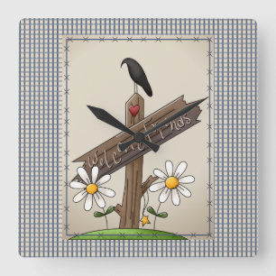 Horloge Carrée Pays Bleu En vichy Bienvenue amis