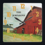 Horloge Carrée Pays de rustic<br><div class="desc">I love this photo and this barn. Photo prise par un vieux barn à Clinton, GA — my friend's home town. I have the photo on the wall in my living room in New York — so it doesn't matter where you live, if you fall love with this barn. Can...</div>