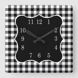Horloge Carrée Pays de Rustic Black And White Gingham  