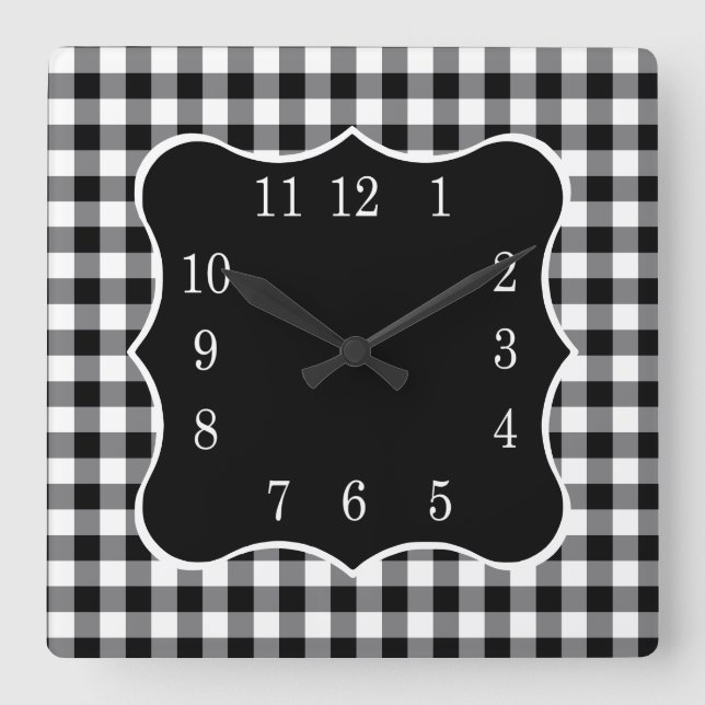Horloge Carrée Pays de Rustic Black And White Gingham   (Recto)