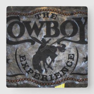 Horloge Carrée Pays occidental primitif rodéo cowboy de cheval