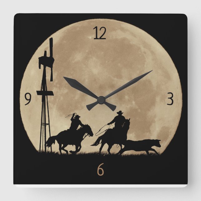 Horloge Carrée Pays Ouest Cowboy Rustlers Moon Pays Ouest (Recto)