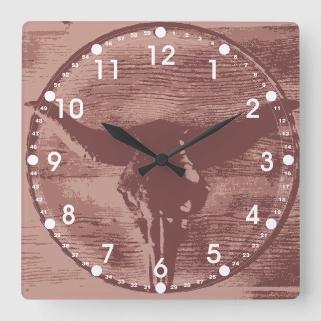 Horloge Carrée Pays Ouest Longhorns Bull Skull Cowboy Cadeaux (Recto)