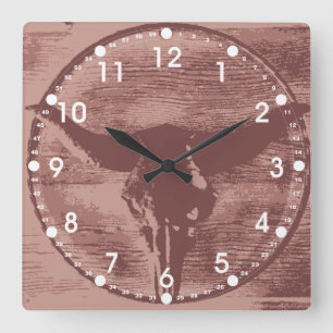 Horloge Carrée Pays Ouest Longhorns Bull Skull Cowboy Cadeaux