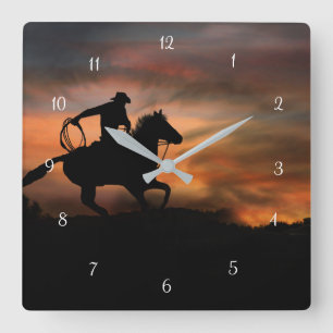 Horloge Carrée Pays Western Cowboy et Horse