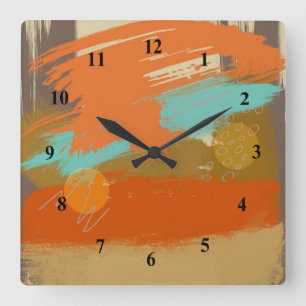 Horloge Carrée Paysage Abstrait Peinture Cercles sphères
