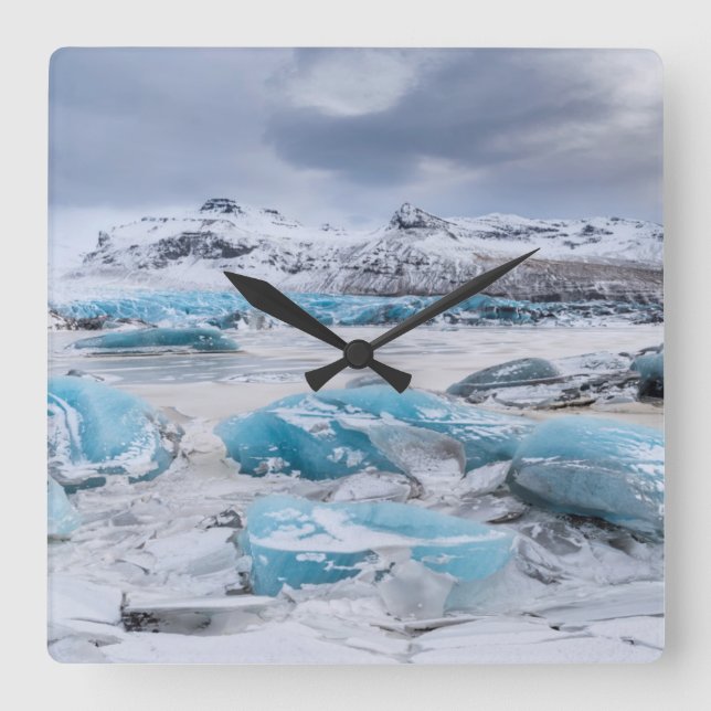 Horloge Carrée Paysage de glace de glacier, Islande (Recto)