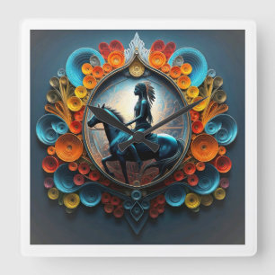 Horloge Carrée "Paysage de rêve amérindien"