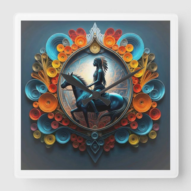 Horloge Carrée "Paysage de rêve amérindien" (Recto)