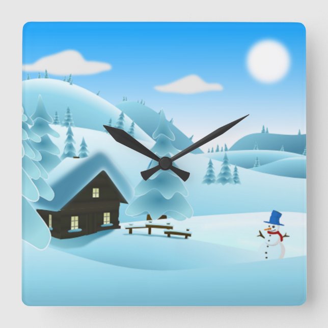 HORLOGE CARRÉE PAYSAGE D'HIVER "JOYEUX NOËL" (Recto)