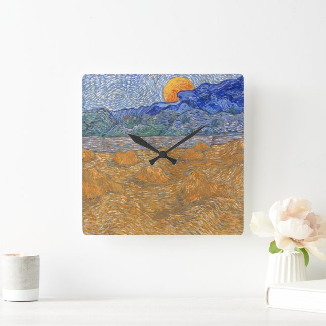 Horloge Carrée Paysage du soir avec la lune montante par Van Gogh (Maison)