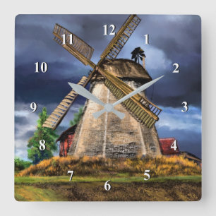 Horloge Carrée Paysage et temps dans la Pays-Bas - Dessin