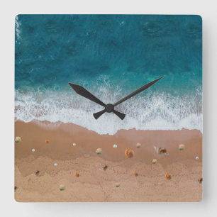 HORLOGE CARRÉE PAYSAGE MARIN COQUILLAGES DE PLAGE VACANCES D'ÉTÉ