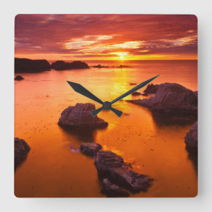 Horloge Carrée Paysage marin orange, coucher de soleil, Californi