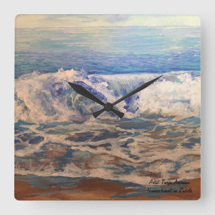 Horloge Carrée Paysage marin vagues bleues