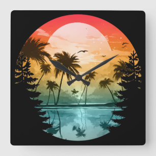 Horloge Carrée Paysage naturel de plage cadeau de vacances d'été