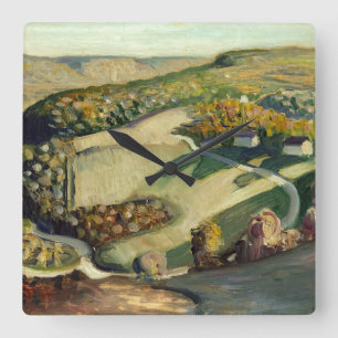 Horloge Carrée Paysage rural par Grant Wood