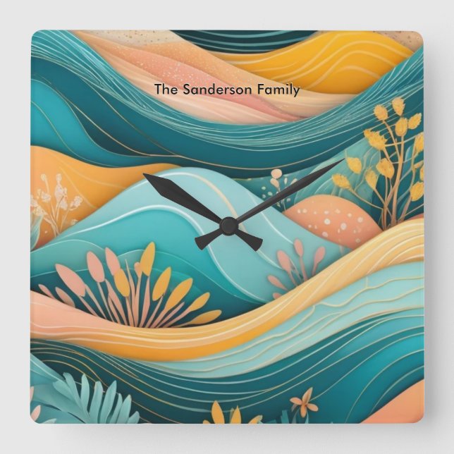 Horloge Carrée Paysage Super rétro Monogramme élégant (Recto)